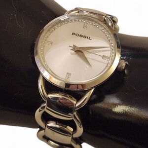 Fossil ES-1355 Silver Tone Watch Crystal Bezel Link Bracelet Women's Quartz